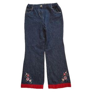 Nannette Girls Jeans vintage LN red trim embroidered zipper elastic waist Sz 6X